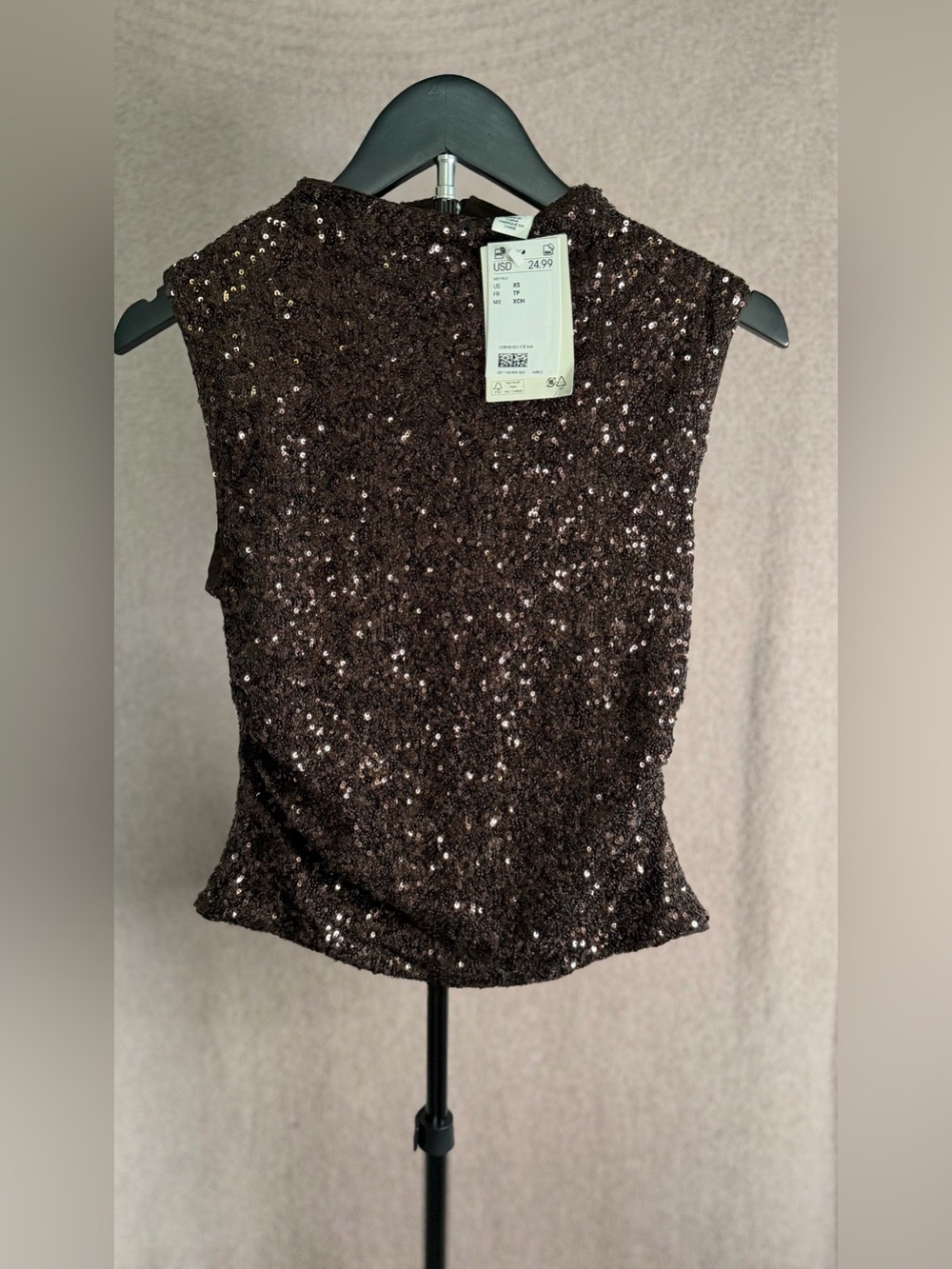 H&M Brown Sequin Sleeveless Mock Neck Party Top NWT Size XS